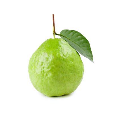 Guava fruit with leaves isolated on the white background